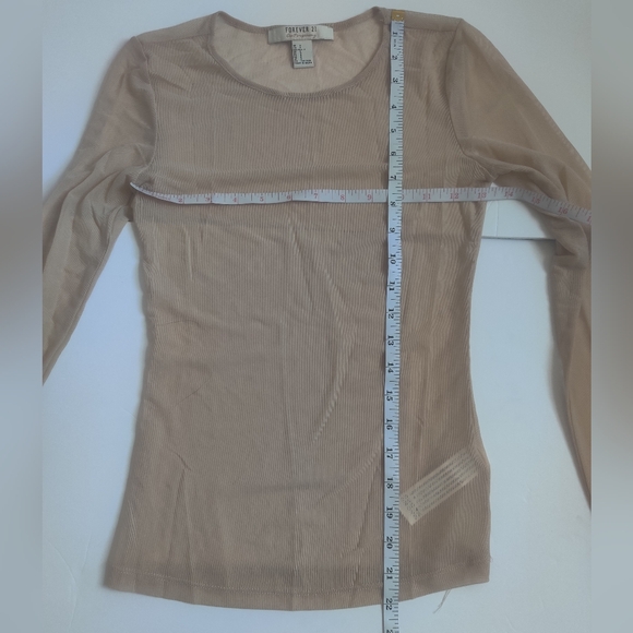 Forever 21 Nude Beige Mesh Sheer Long-Sleeve Scoop Neck Top Festival Grunge_smal - Picture 8 of 9